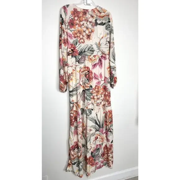 Maaji Luna Maxi Dress Womens Medium Anthropologie Floral Button Front Kimono - Picture 5 of 15